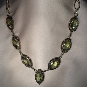 Vintage style green amethyst  necklace .925 SS.